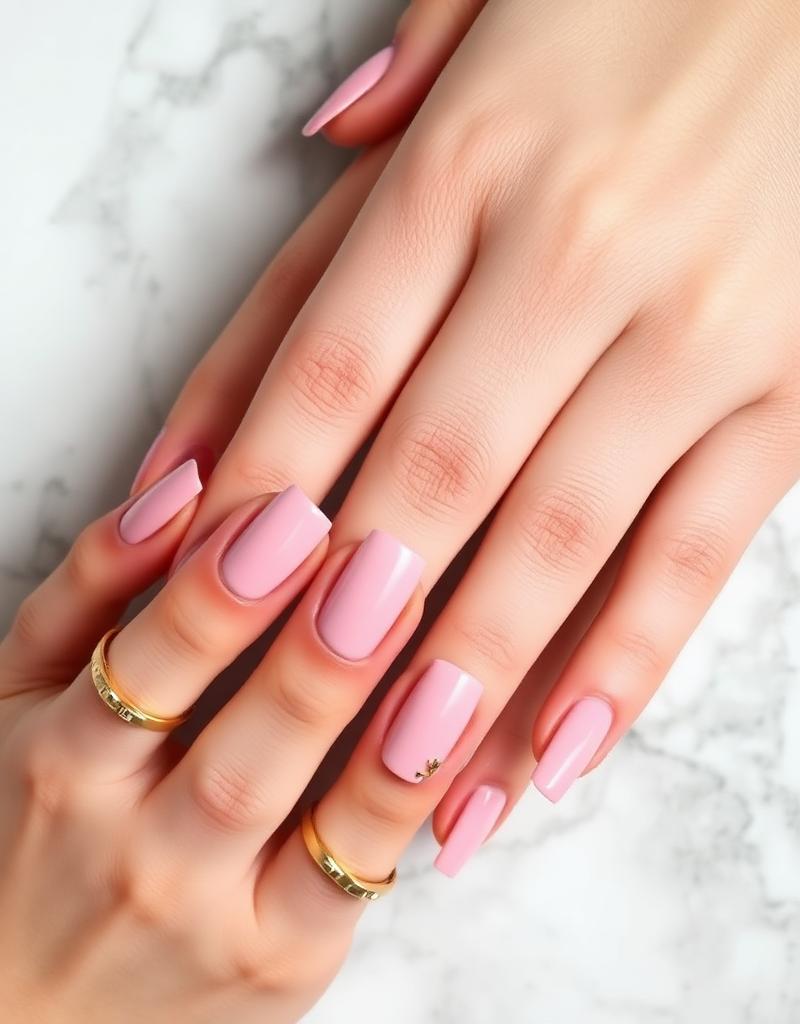Soft pink manicure with gold detail