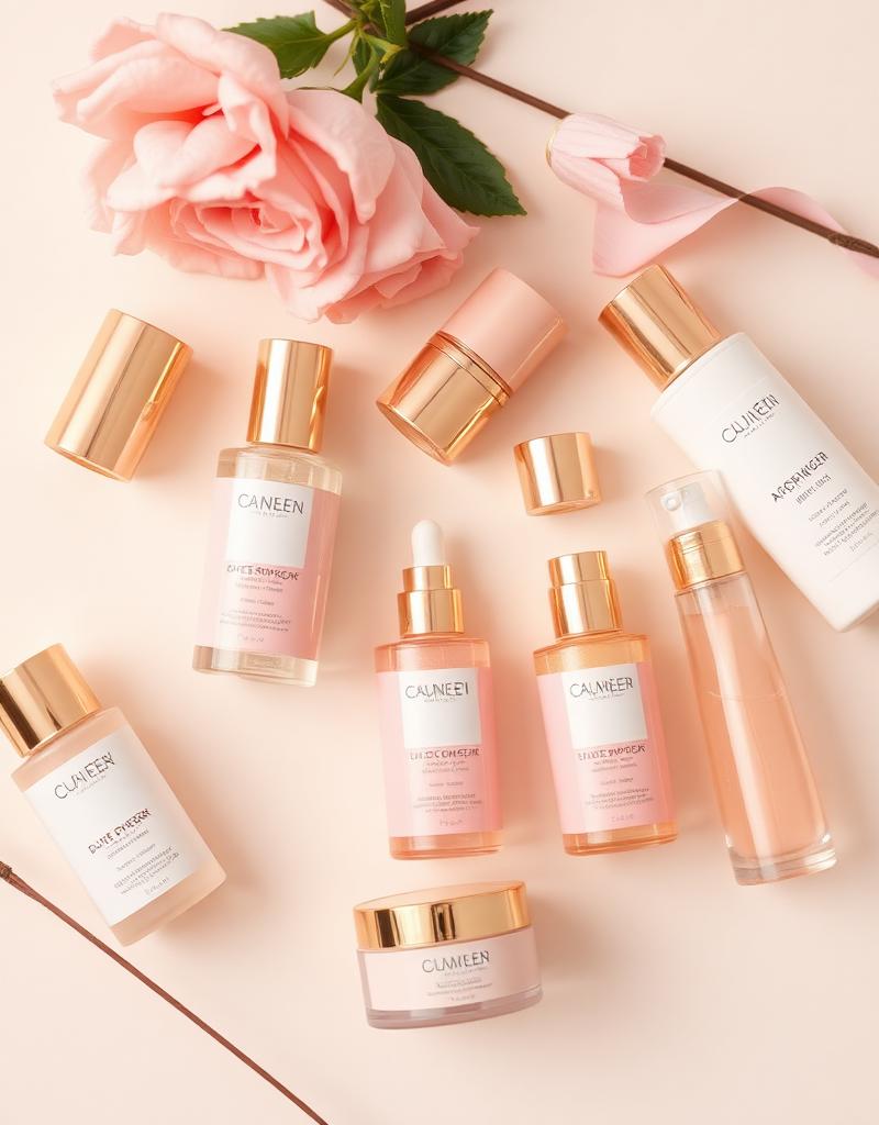 Curated beauty products and skincare flatlay