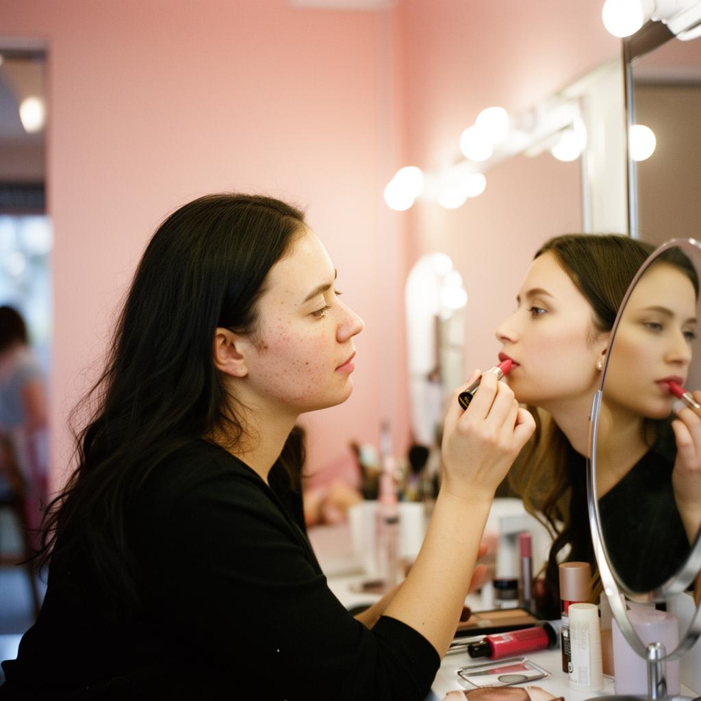 Makeup application at our vanity